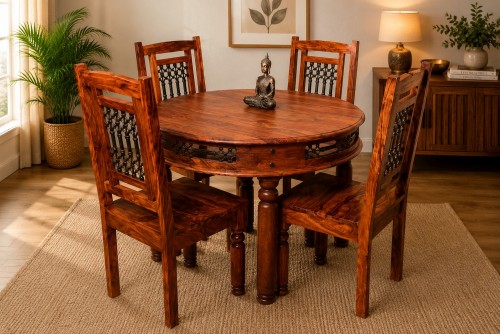 4 Seater Vintage Round  Dining Table Set