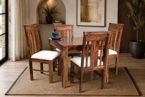 4-Seater Recto classic square dining table with Elpho white upholstery chair
