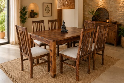  6-Seater pencil dining table  with Upholstery chair