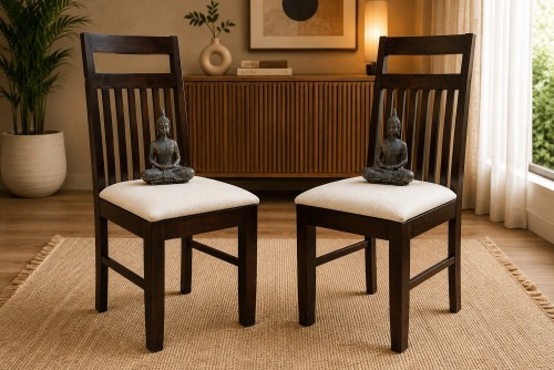  Set of Jailro walnut strip white upholstery chair