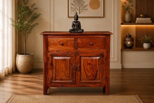 Ambros two drawer two doors teak finsh side board