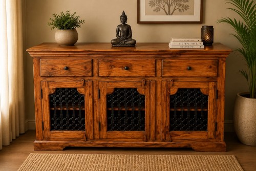Ghoomer three drawer three door side board
