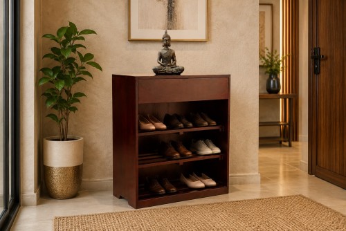 Houary one drawer walnut finish  shoe rack