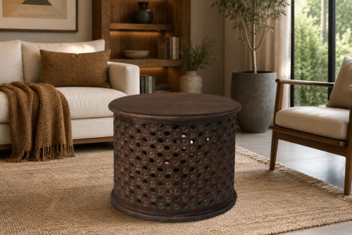 Abdero solid wood Carving Round coffee Table