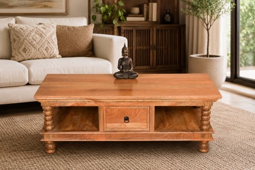Bottom shelf drawer coffee table