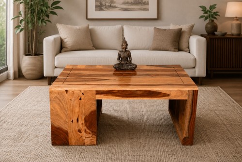 Magazine Half Bottom shelf with natural finish coffee table