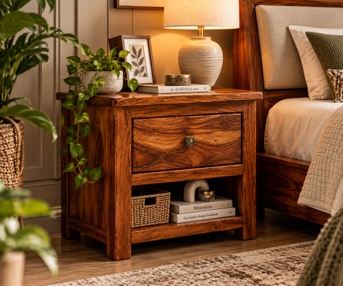 Bedside Cabinet with Drawer and Open Shelf for Bedroom
