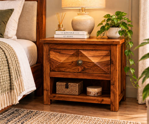 Bedside Cabinet with Drawer and Open Shelf for Bedroom