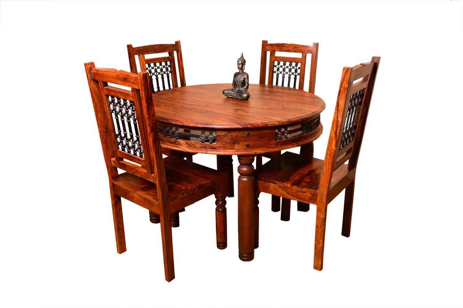 4 Seater Vintage Round Dining Table Set, Round Breakfast Table Set For 4