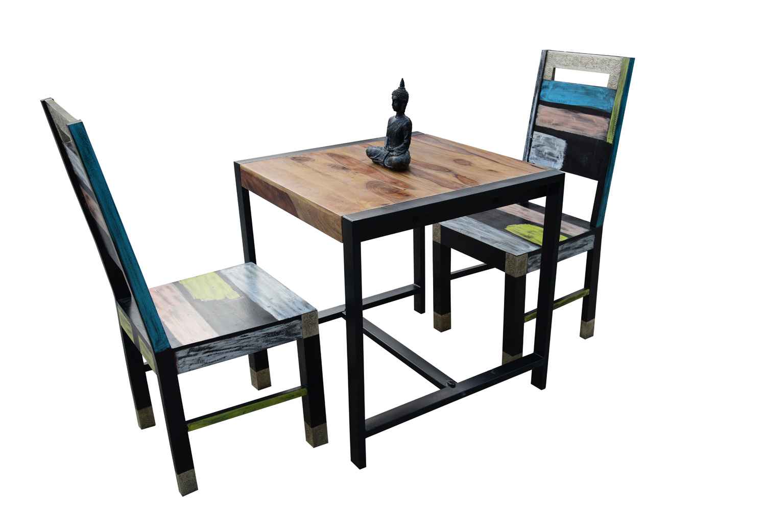 Buy 2 seater picco small dining table with molding black iron chair Set