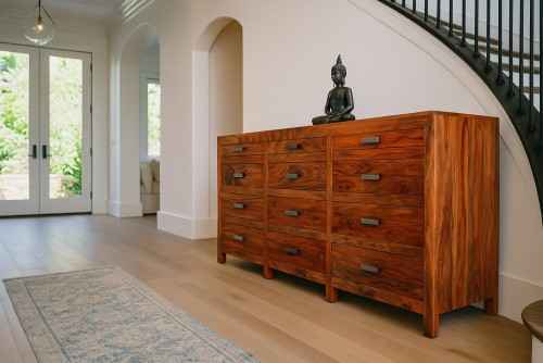 Bulki teak finish twelve drawer set