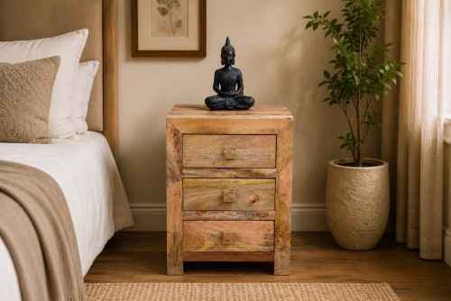 Oblong three drawer bedside